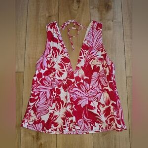NWT Abercrombie & Fitch Red Pink Floral Top Sz L